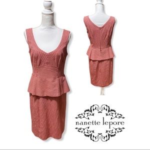 Nanette Lepore Red & White Peplum Sleeveless Dress